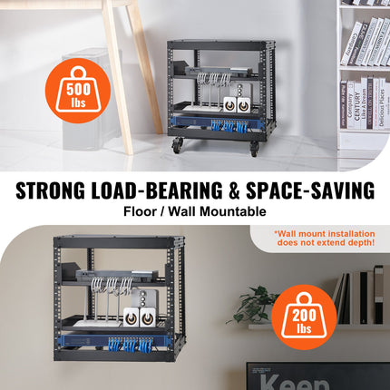 VEVOR 9U 4 Post Open Frame Server Rack - Adjustable Height & Durable D