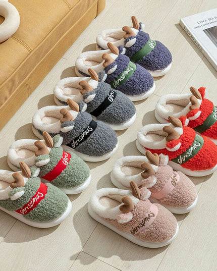Cozy Elk Design Christmas Slip-On Slippers for Winter Home Comfort