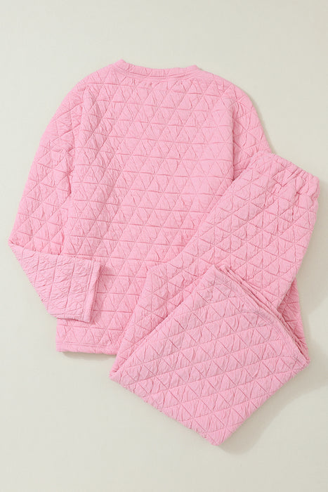 Pink Quilted Lounge Set with Matching Bottoms