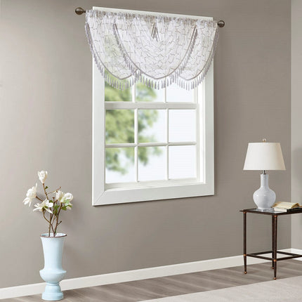 Room & Decor Diamond Sheer Embroidered Waterfall Valance, 38x46