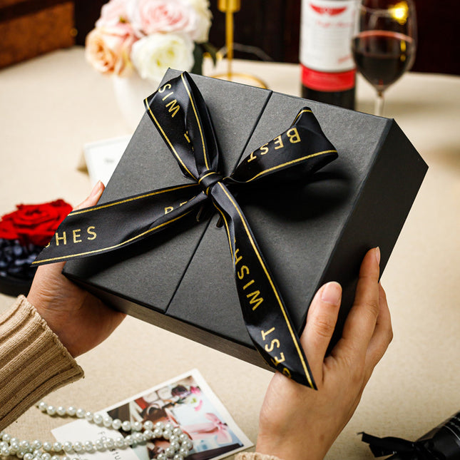 Peekaboo Studio Black Ribbon Double Door Gift Box - Elegant Design, Pr