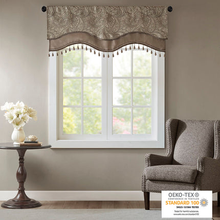 Room & Decor Jacquard Window Valance with Beads, 50x18", Blue/Brown