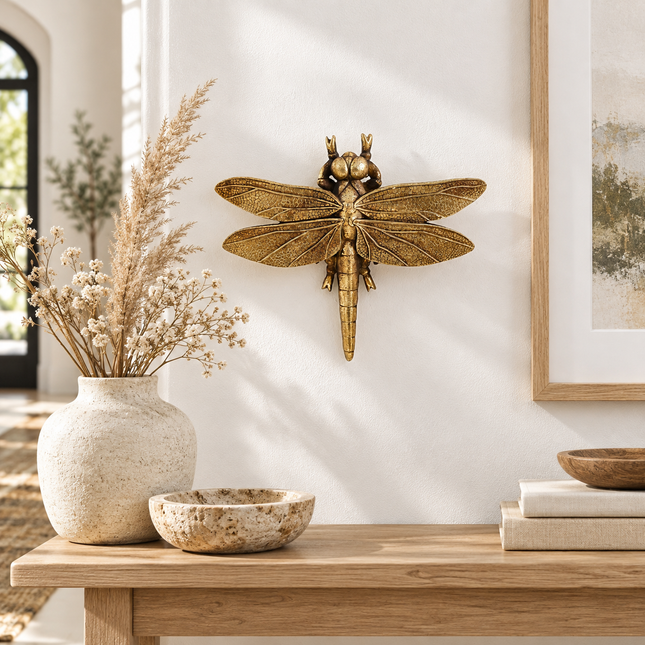 Large Golden Dragonfly Resin Wall Hanging