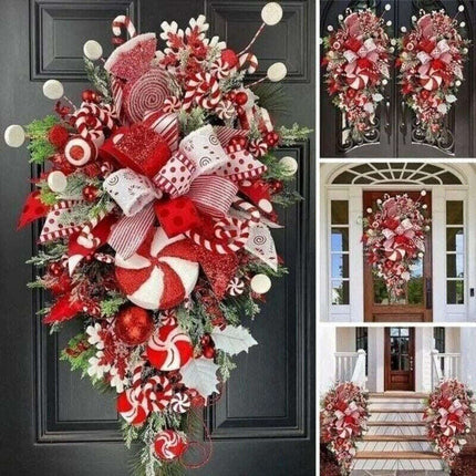 Christmas Wreath Candy Upside Down Tree Garland Artificial Xmas Ornament Hpme Porch Window Door Wall Hanging Decoration