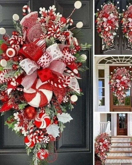 Christmas Wreath Candy Upside Down Tree Garland Artificial Xmas Ornament Hpme Porch Window Door Wall Hanging Decoration