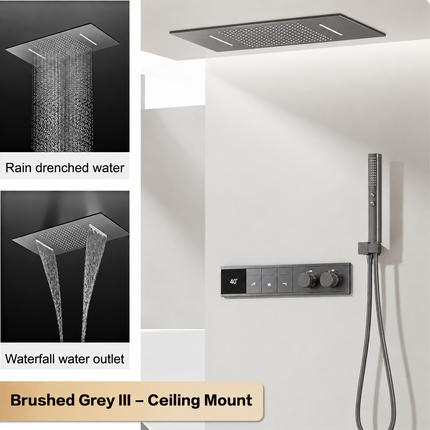LED Digital Thermostatic Shower Set with Ceiling Rain Head & Slide Bar