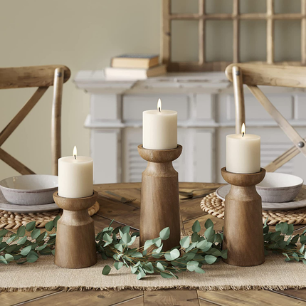 Solid Wood Retro Candlestick Table Decor Candle Holder