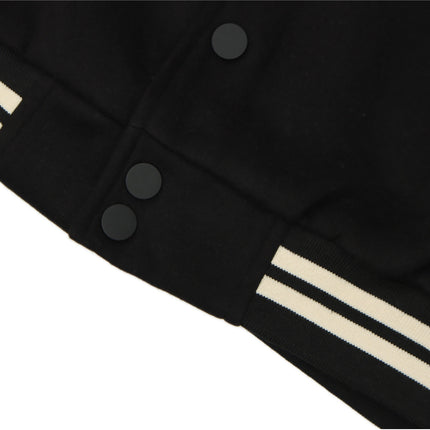 Black Letter-Embroidered Varsity Jacket with Glossy Sleeves