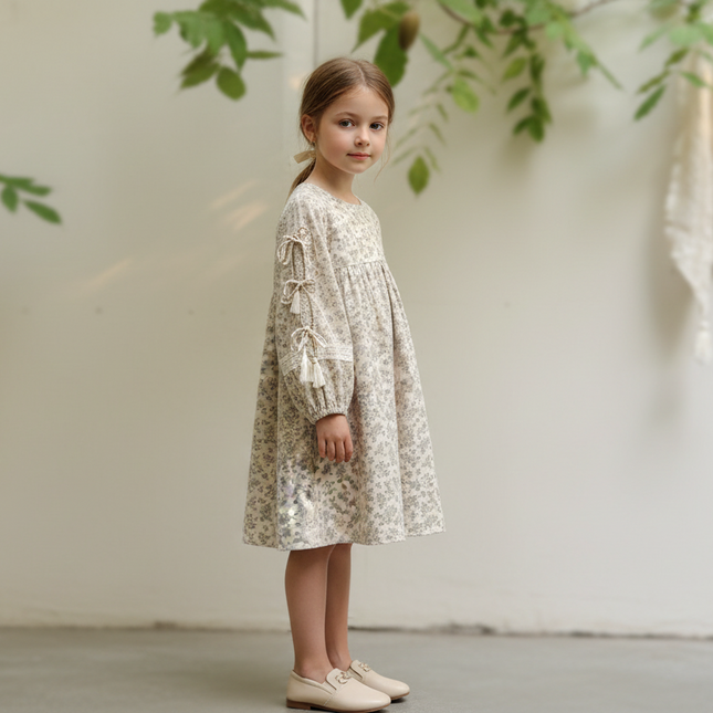 Round Neck Puff Sleeve Lace Girl Dress