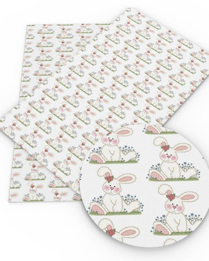 Charming Easter Bunny Vegan Leather Crafting Fabric for Creative Projects