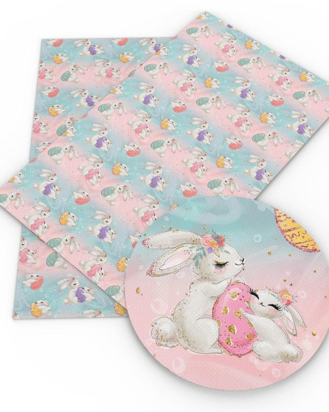 Charming Easter Bunny Vegan Leather Crafting Fabric for Creative Projects