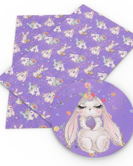 Charming Easter Bunny Vegan Leather Crafting Fabric for Creative Projects