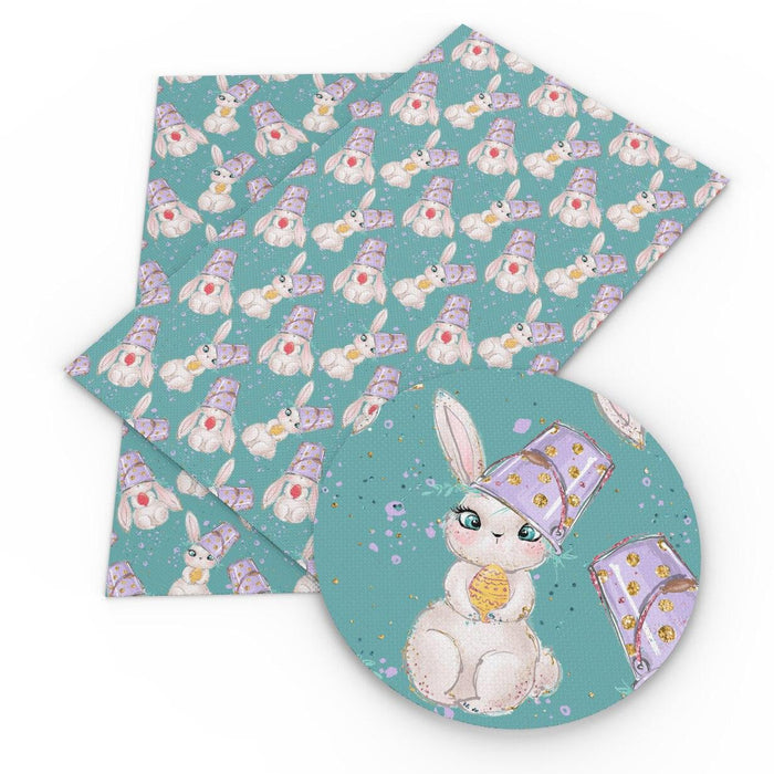 Whimsical Rabbit Print Faux Leather Fabric - DIY Crafting Material with Enchanting Bunny Design