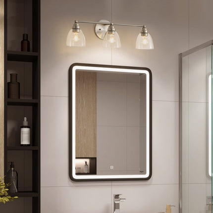 Room & Decor Modern 3-Light Brushed Nickel Vanity Light with Clear Gla
