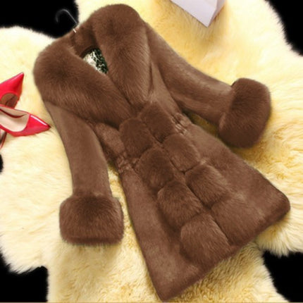 Women's Faux Fur Coat with Statement Collar and Cuffs