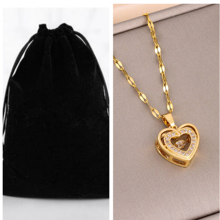 Double-layer Love Necklace With Rhinestones Titanium Steel Pendant Fas