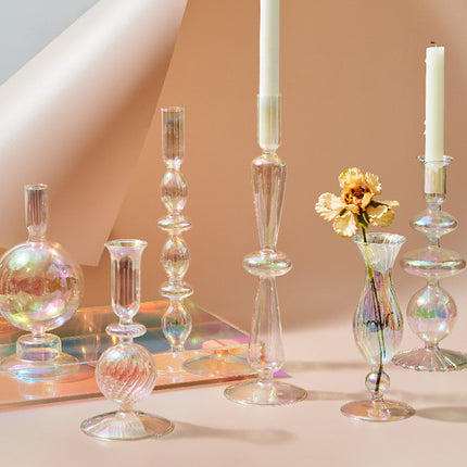 Geometric Borosilicate Glass Candlestick Vase For Home Office Desk Decor