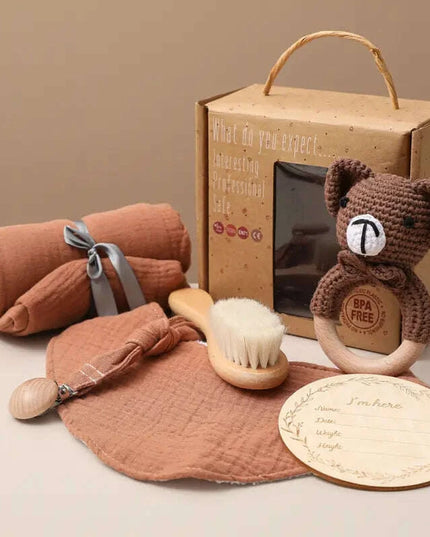 Adorable Baby Gift Set: Cotton Bath Towel, Crochet Rattle, and Accessories for Kids