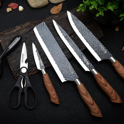 6-Piece Stainless Steel Forged Kitchen Knife Set with Scissors and Ceramic Peeler