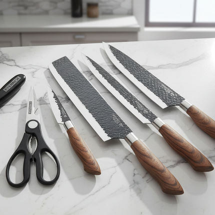 6-Piece Stainless Steel Forged Kitchen Knife Set with Scissors and Ceramic Peeler