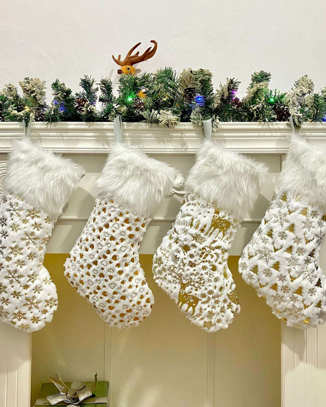 1pc Gilding Plush Christmas Socks Gift Bag Christmas Decorations