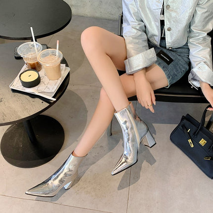 Pointed Toe Chunky Heel Retro Ankle Boots