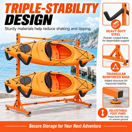 TideRise Freestanding Kayak Storage Rack - Adjustable for 4 Kayaks, 22 Watercraft Storage Racks freestanding-kayak-storage-rack-quick-adjustment-upgraded-version-kayak-stand-for-4-kayak-canoe-paddleboard-220lbs-max-load