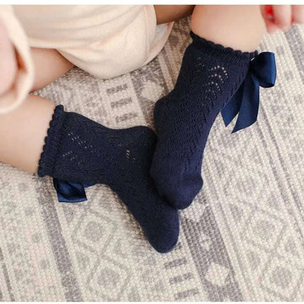 Adorable Cotton Baby Girl Socks with Stylish Bows - Breathable Short Socks