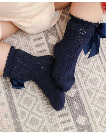 Adorable Cotton Baby Girl Socks with Stylish Bows - Breathable Short Socks