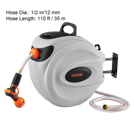 VEVOR Retractable Wall-Mounted Hose Reel with 180° Swivel & Durable De