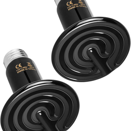 Room and Decor 75W Ceramic Heat Emitter, No Light, 2 Pack for Reptiles
