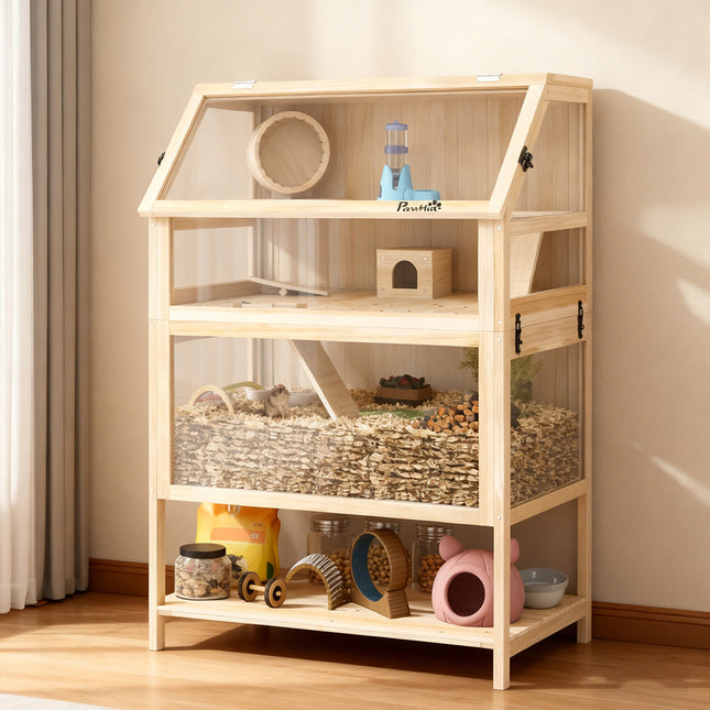 Peekaboo Studio Wooden Hamster Cage with Detachable Floor & Exercise W