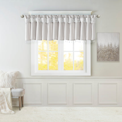 Room & Decor Lightweight Faux Silk Valance with Beads, 50x26" Silver