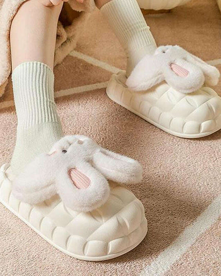 Cute Rabbit Shoes Winter Fuzzy Slippers Women Detachable Washable House Shoes
