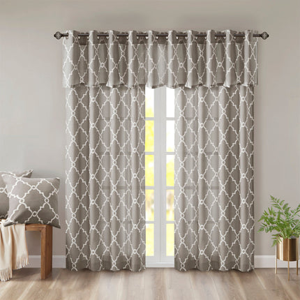 Room & Decor Fretwork Print Grommet Top Valance, Grey White, 50x18