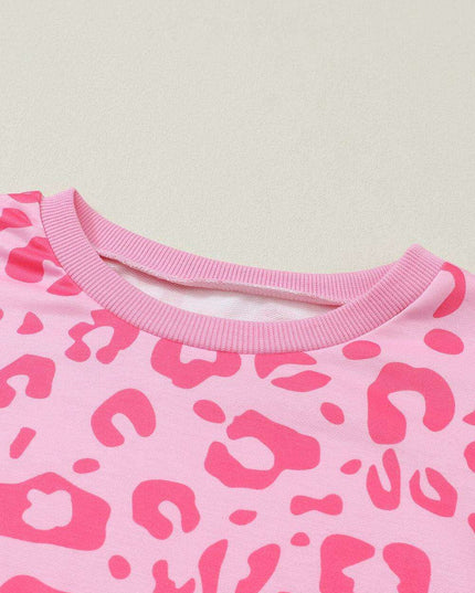 Chic Satin Pink Leopard Print Pajama Set with Bow and Shorts for Ultimate Comfort