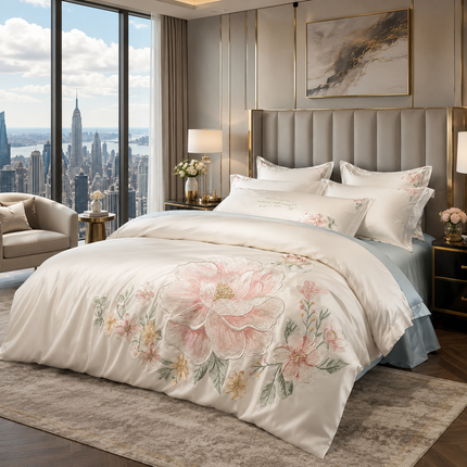 Beautiful Life 888 Luxury 100% Cotton Embroidered Duvet Cover Set, 4pc