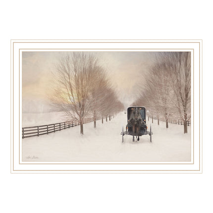 Lori Deiter Snowy Amish Lane White Framed Wall Art - Home Decor Print