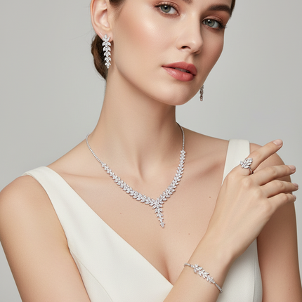 Peekaboo Studio Zircon Luxury Necklace & Earrings Set, Elegant Design