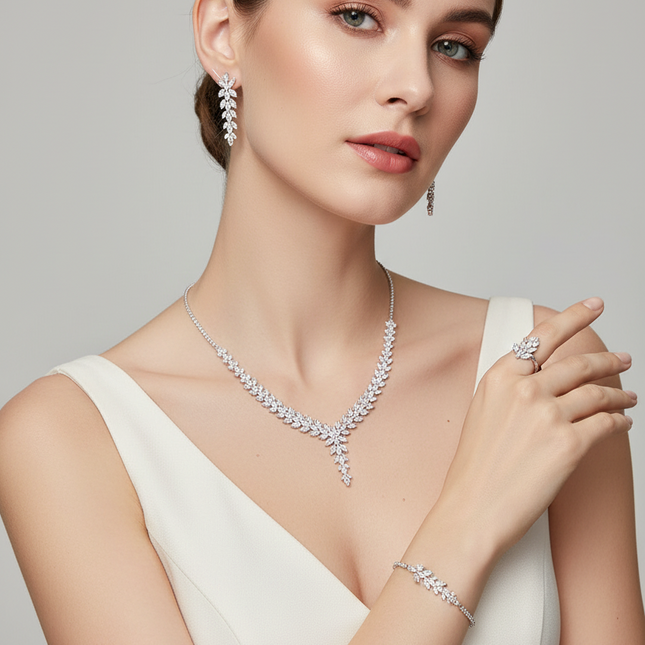 Peekaboo Studio Zircon Luxury Necklace & Earrings Set, Elegant Design