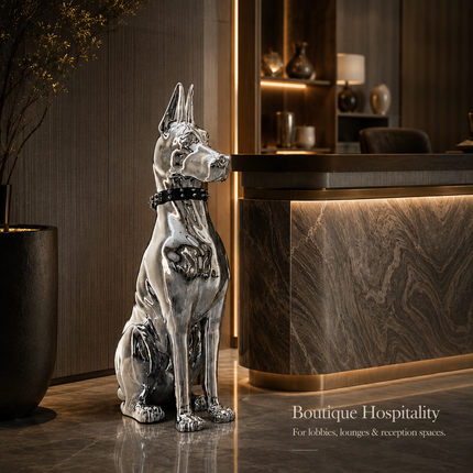 Oversized Electroplated Great Dane Floor Sculpture — Studded Collar Detail Sculptures & Statues modern-floor-decoration-electroplating-dog-porch-tv-cabinet-next-to-the-living-room-high-grade-ornaments-statue-home-accessories-1 Home & Garden > Decor > Sculptures & Statues
