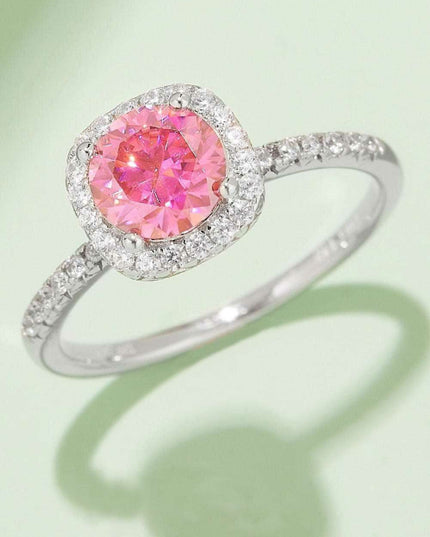 Radiant Pink Diamond Halo Ring with Lab-Created Moissanite in Sterling Silver