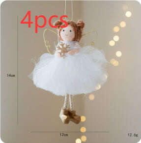 Christmas White Tulle Skirt Golden Wings Angel Girl Pendant