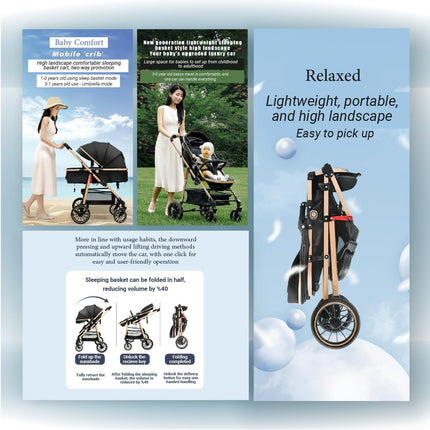 Peekaboo Studio 3-in-1 Pram & Pushchair Stroller with Sleeping Basket,