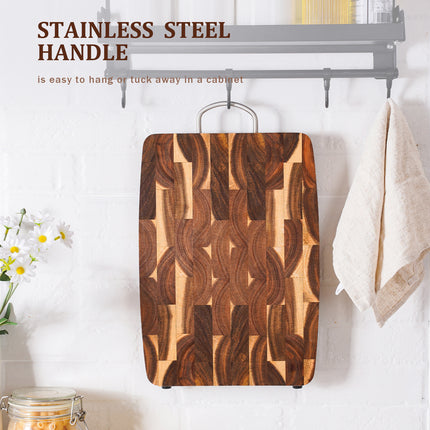 Large Geometric Grid Acacia Mangium Cutting Board for Kitchen