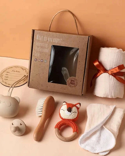 Adorable Baby Gift Set: Cotton Bath Towel, Crochet Rattle, and Accessories for Kids