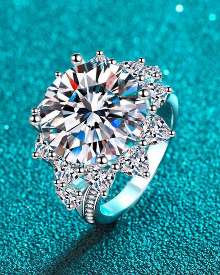 Radiant Moissanite Floral Ring in Sterling Silver - Exquisite Rhodium-Plated Jewelry