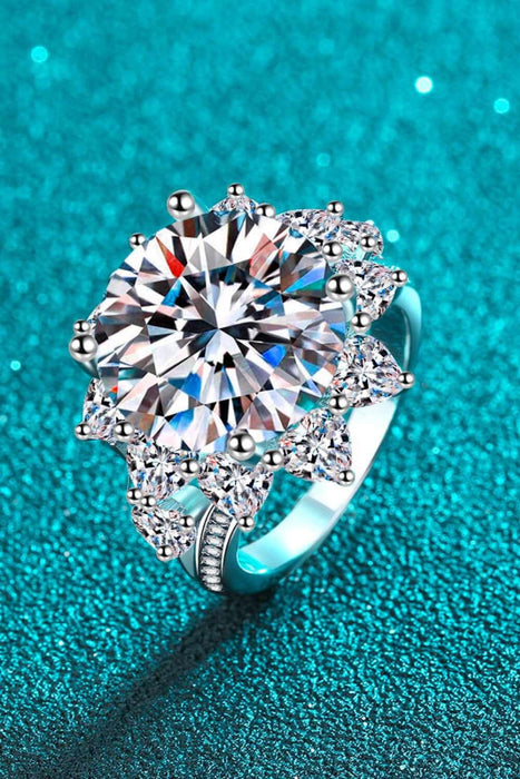Radiant Sterling Silver Moissanite Flower Ring - Elegant Rhodium-Plated Jewelry