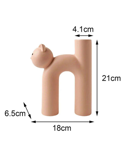 Whimsical Nordic Cat-Shaped Matte Ceramic Vase - Charming Home and Office Decor