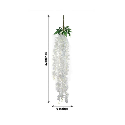 AliKopy 42" Silk Wisteria Flower Garland - 5 Full Strands, White